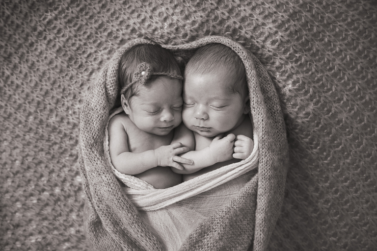 Black and white twin newborn photography session