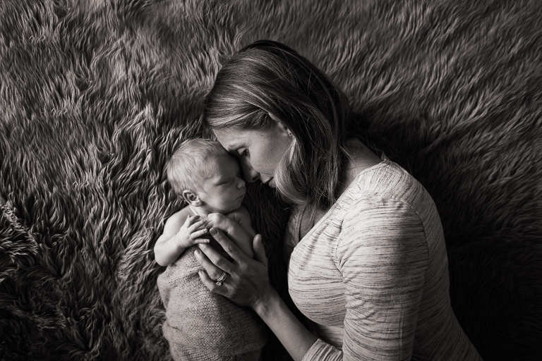 black and white mother and newborn portrait