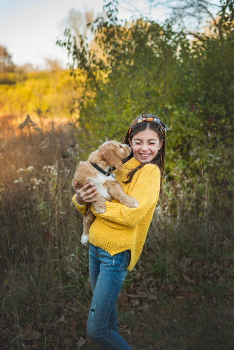 Girl and new puppy photo session